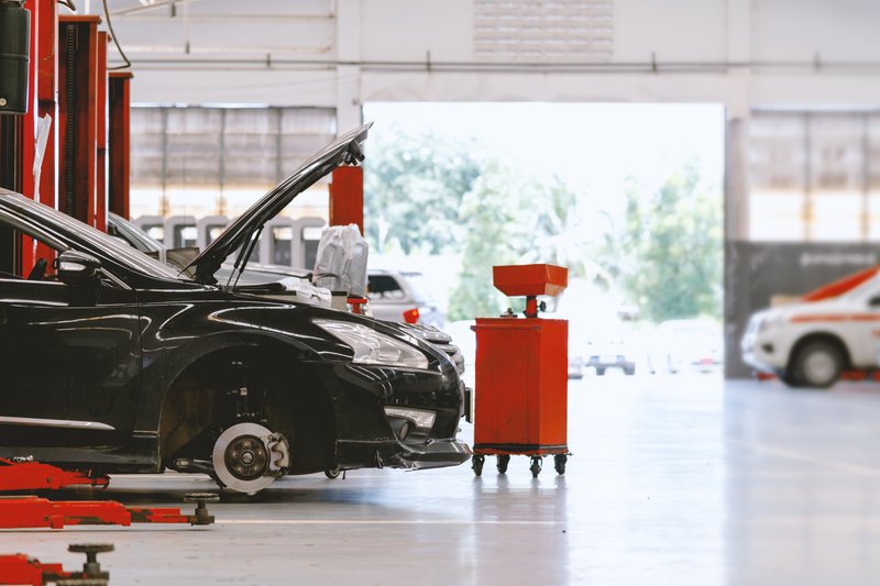 Car Repair Station With Soft Focus And Over Light In The Background